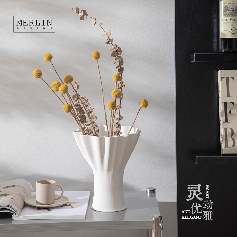 3D Printed Ceramic Vase Large Diameter Modern Decoration Merlin Living (1)