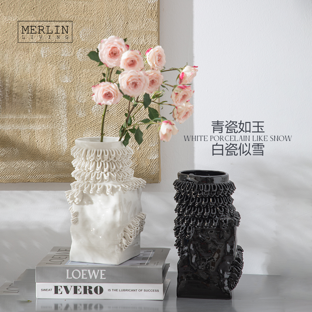 3D Printing Nordic Vase Black Glazed Ceramic Home Decor Merlin Living (4)