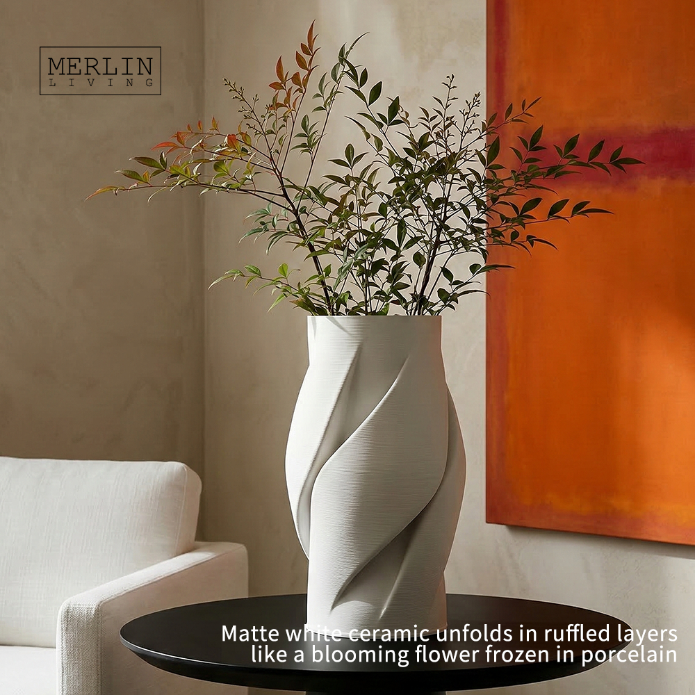 3D Printing White Ceramic Wedding Flower Vase Decor by Merlin Living (4)