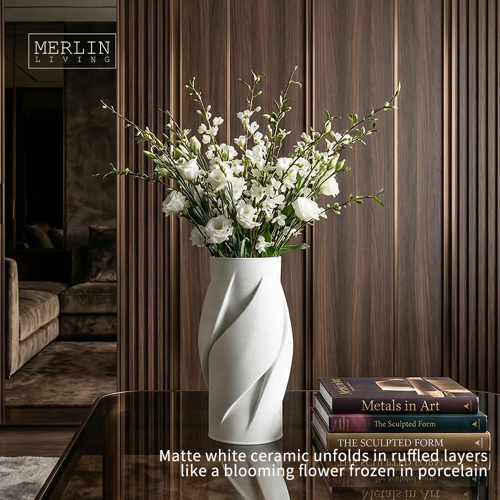 3D Printing White Ceramic Wedding Flower Vase Decor by Merlin Living (5)