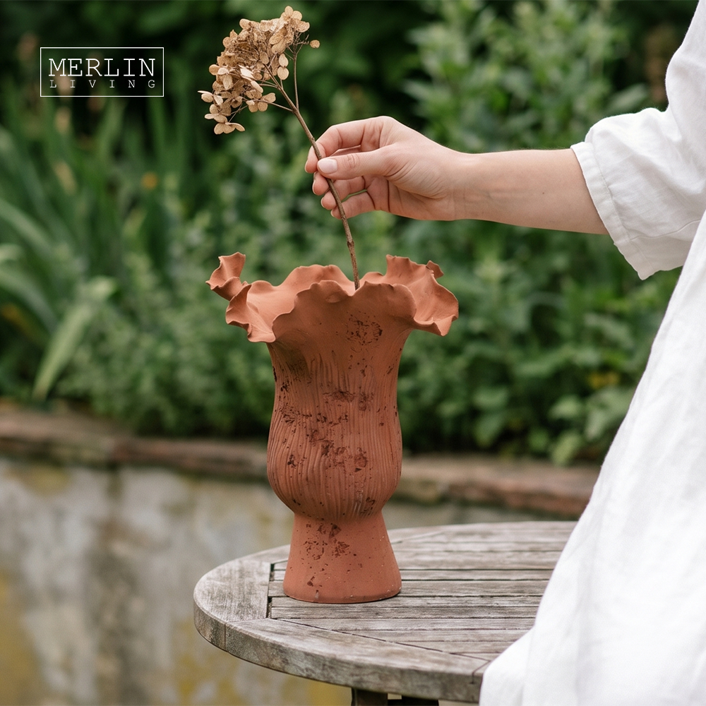 Ceramic Artstone Wavy Flower Mouth Vase Ceramic Decor Merlin Living (2)