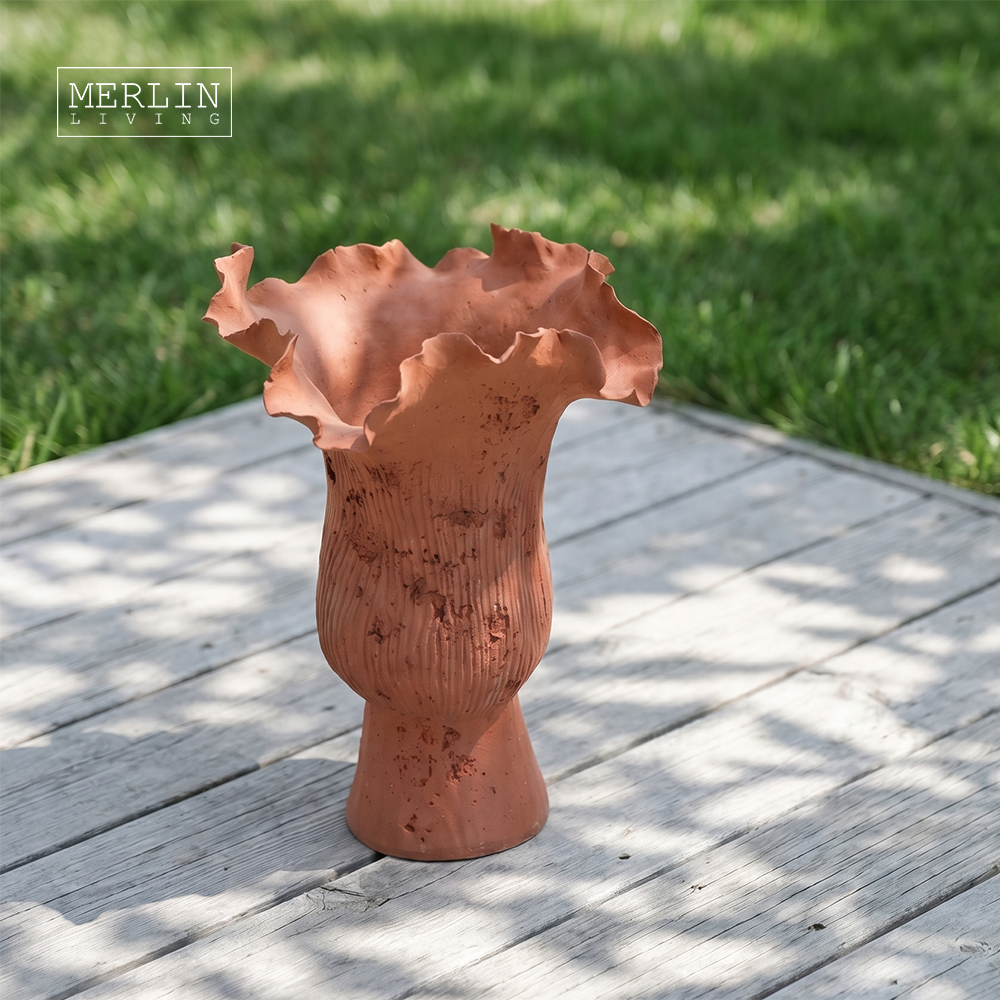Ceramic Artstone Wavy Flower Mouth Vase Ceramic Decor Merlin Living (6)