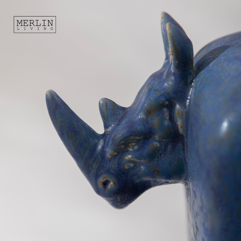 European Classical Ceramic Rhino Statue Glaze Vase Merlin Living (2)
