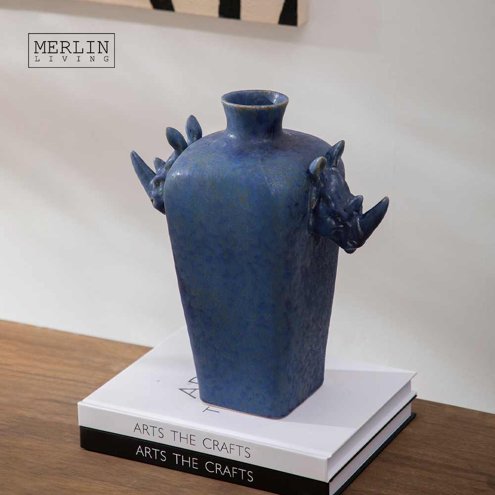 European Classical Ceramic Rhino Statue Glaze Vase Merlin Living (3)