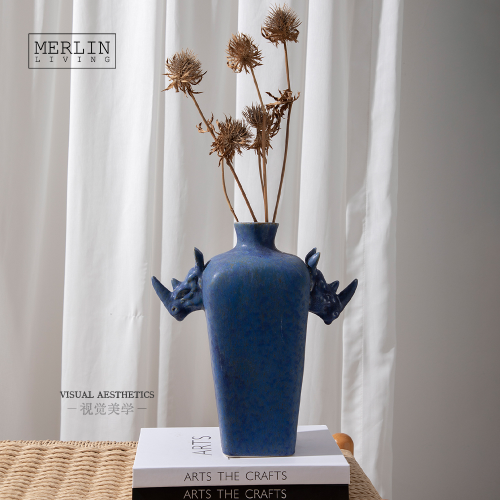 European Classical Ceramic Rhino Statue Glaze Vase Merlin Living (6)