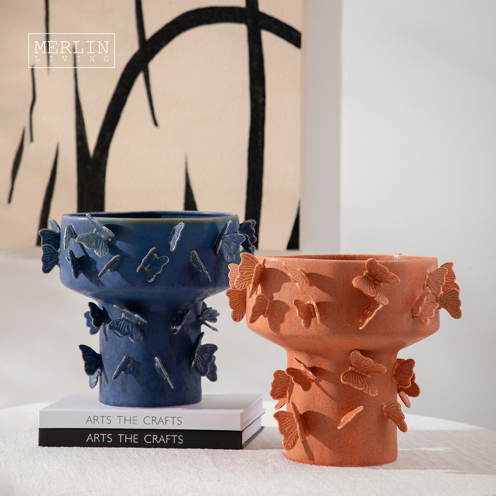 Handmade Ceramic vase butterfly decoration pastoral style Merlin Living (11)