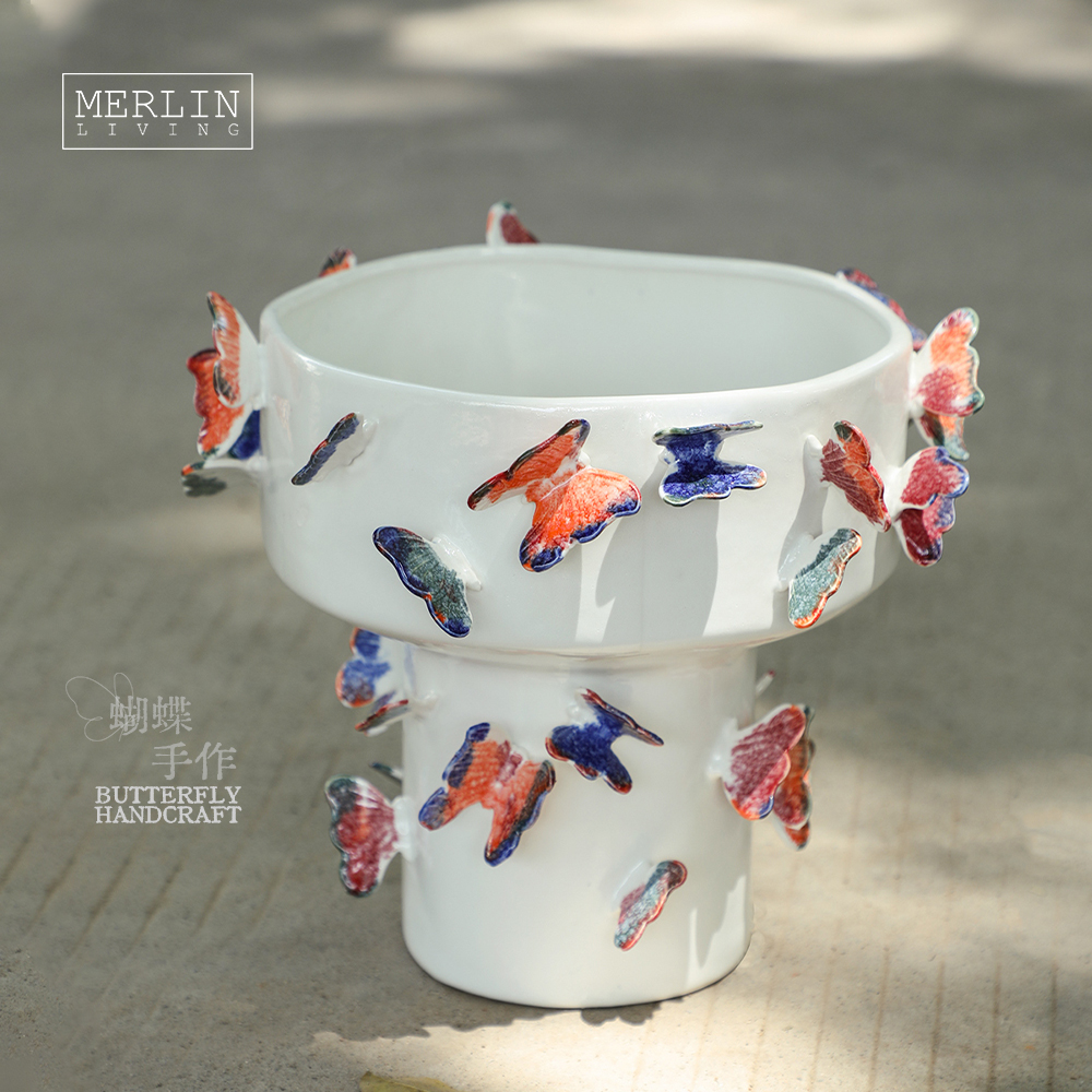 Handmade Ceramic vase butterfly decoration pastoral style Merlin Living (2)