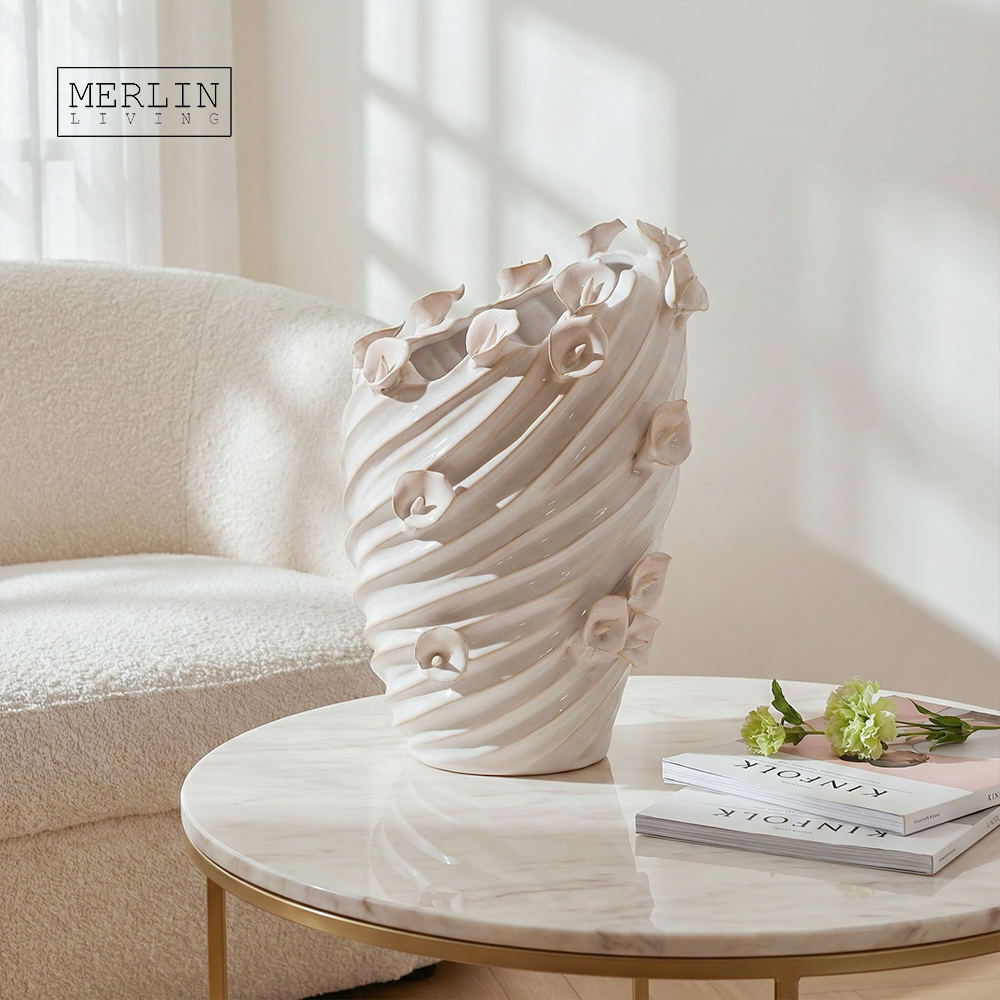 Handmade Glaze Ceramic Wedding Vase with Calla Lily by Merlin Living (5)