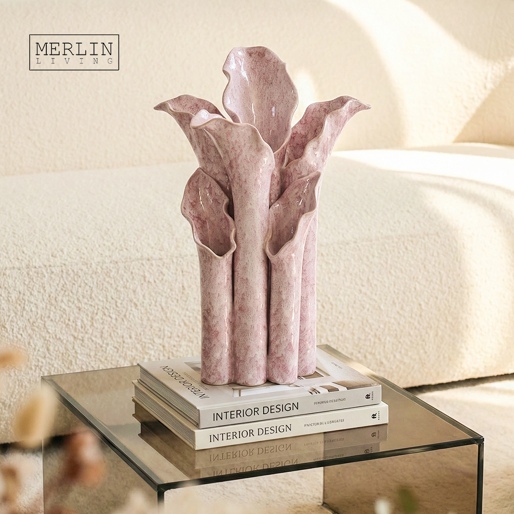 Handmade Pink Glaze Nordic Ceramic Vase Home Decor by Merlin Living (2)