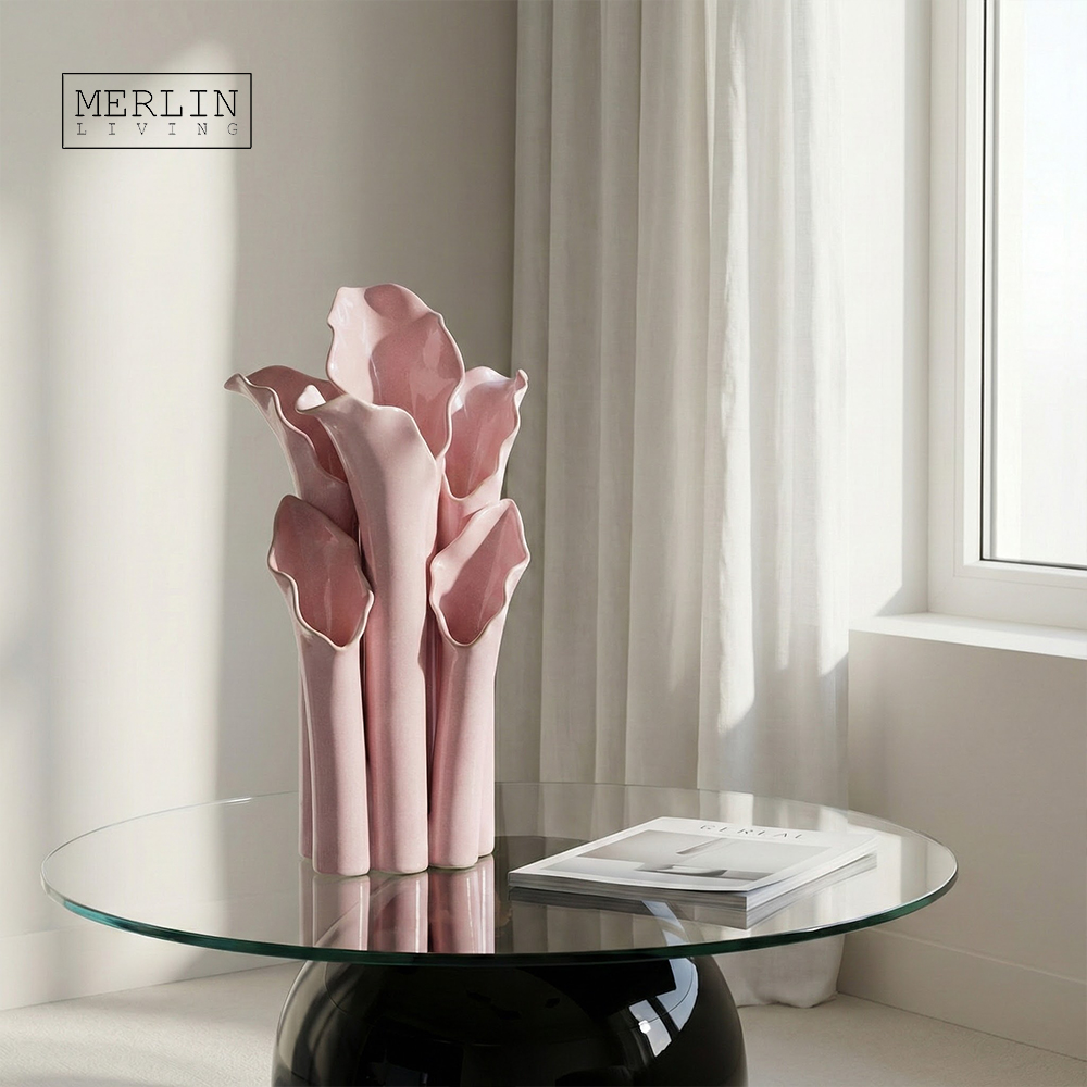 Handmade Pink Glaze Nordic Ceramic Vase Home Decor by Merlin Living (3)