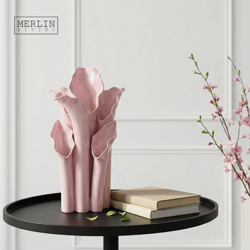 Handmade Pink Glaze Nordic Ceramic Vase Home Decor by Merlin Living (4)