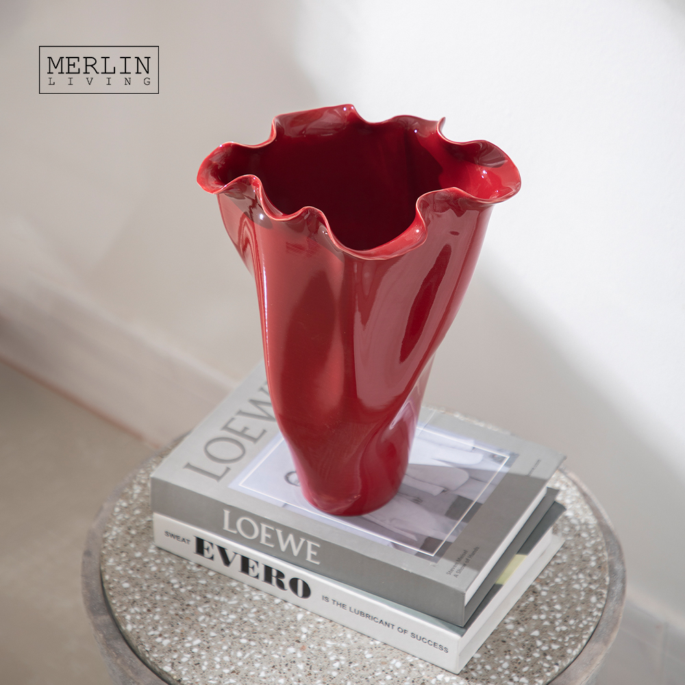 Handmade Red Glossy Glaze Wedding Vase by Merlin Living (4)