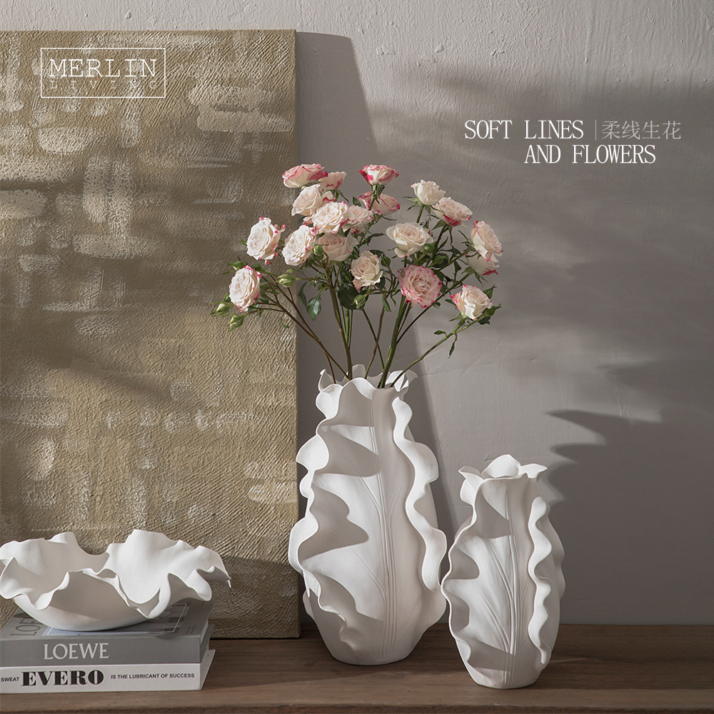 Handmade White Ceramic Leaf Vase with Texture by Merlin Living (1)
