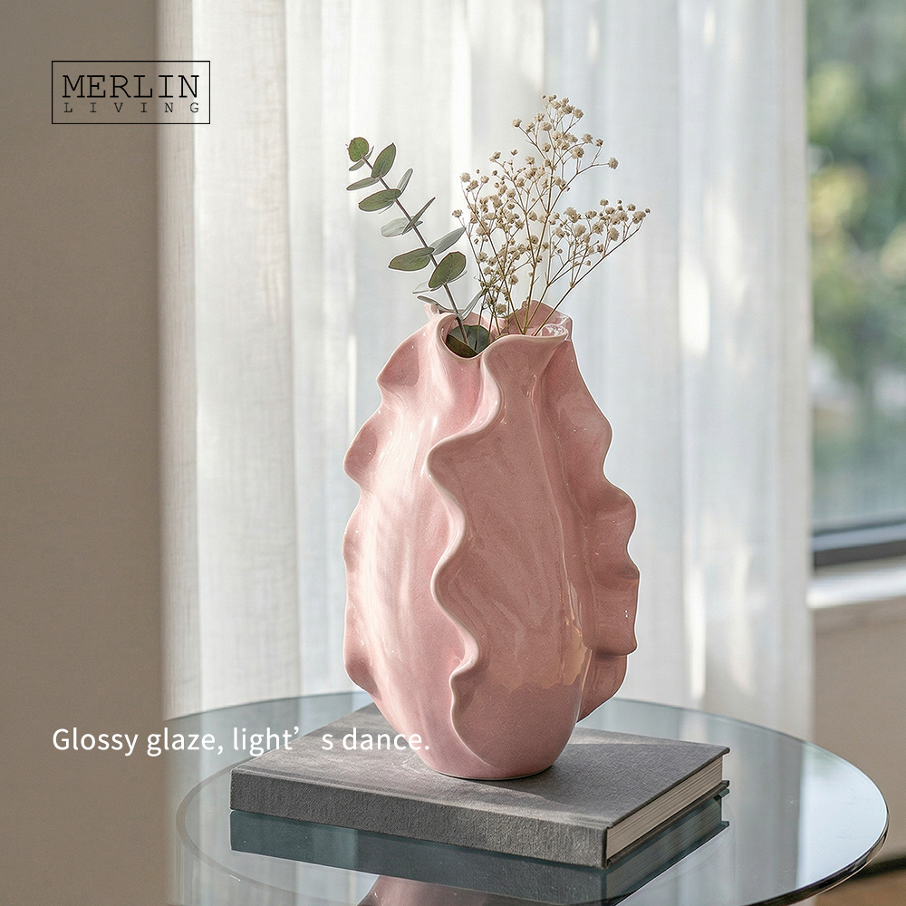 Handmade White Ceramic Leaf Vase with Texture by Merlin Living (1)