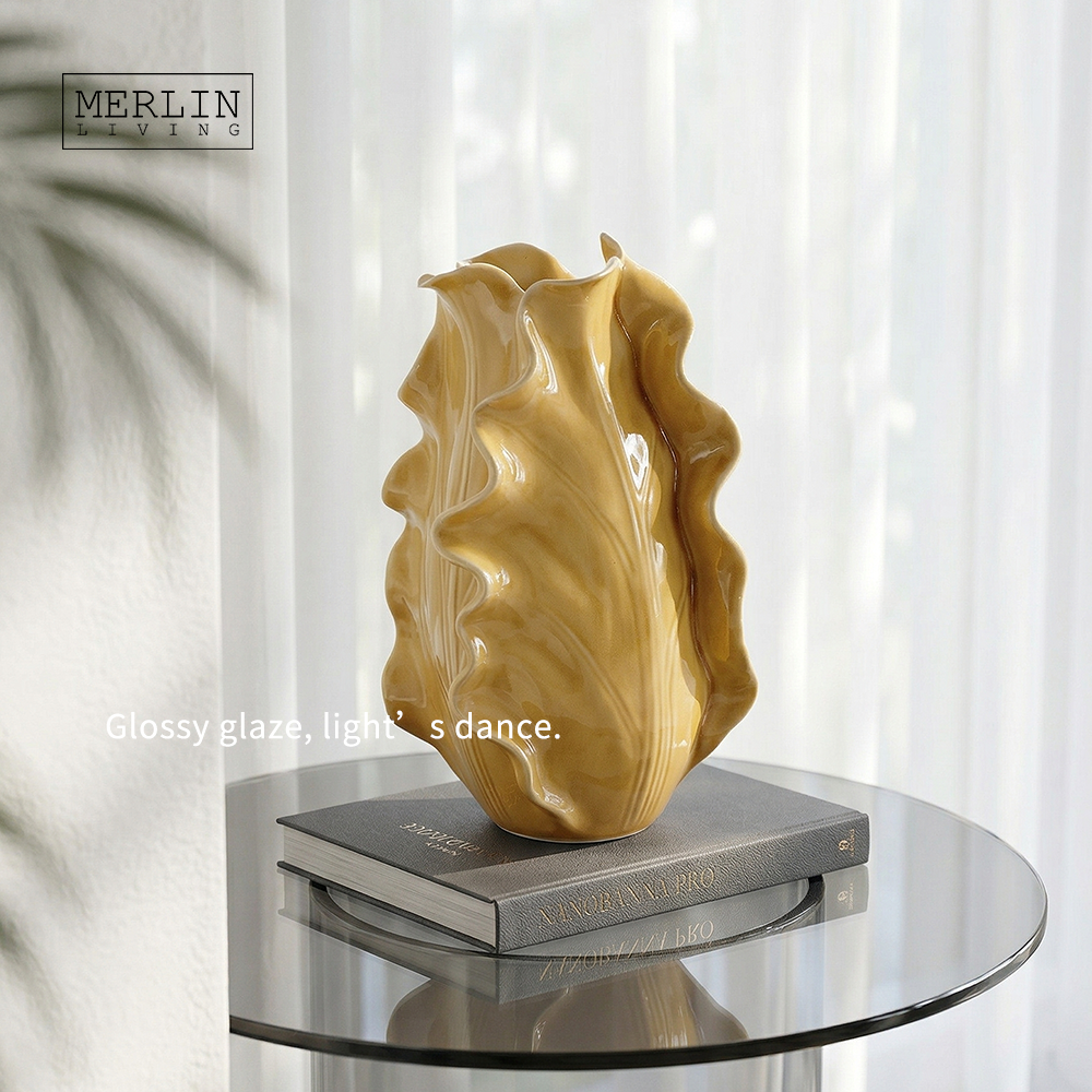 Handmade White Ceramic Leaf Vase with Texture by Merlin Living (2)