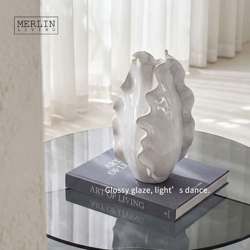Handmade White Ceramic Leaf Vase with Texture by Merlin Living (4)