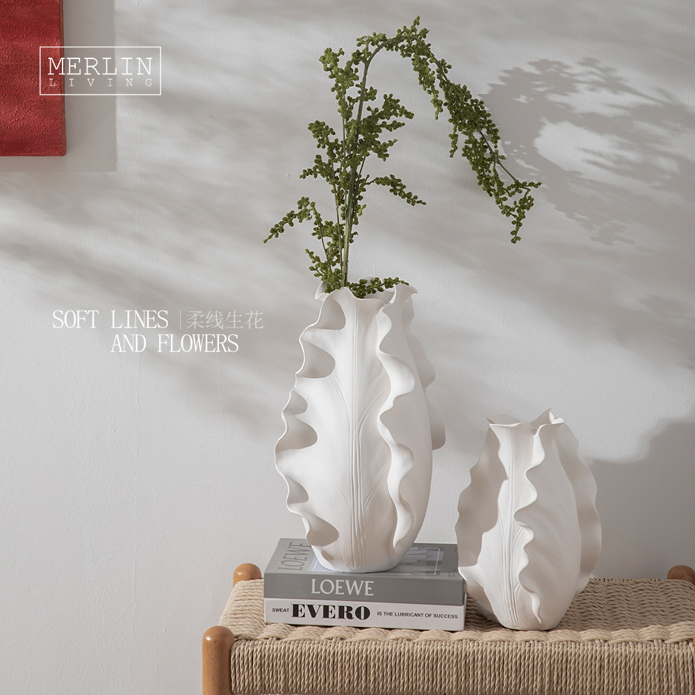 Handmade White Ceramic Leaf Vase with Texture by Merlin Living (6)