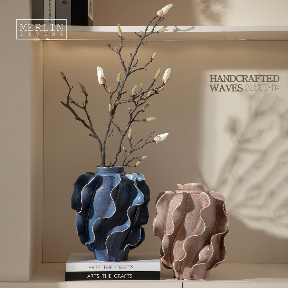 Gerro de ceràmica fet a mà, decoració de taula vintage senzilla Merlin Living (3)