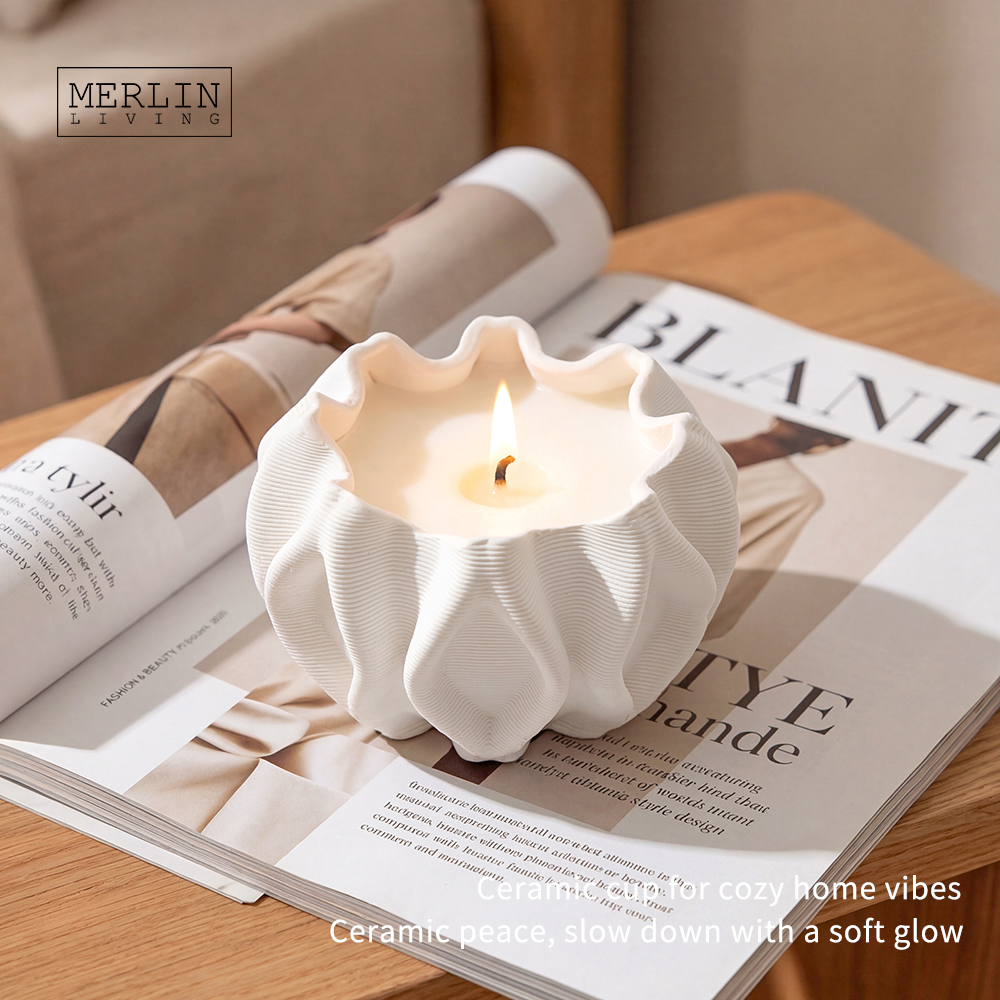 Lotus Shaped Wedding Ceramic Candle Jar Home Decor by Merlin Living (1)