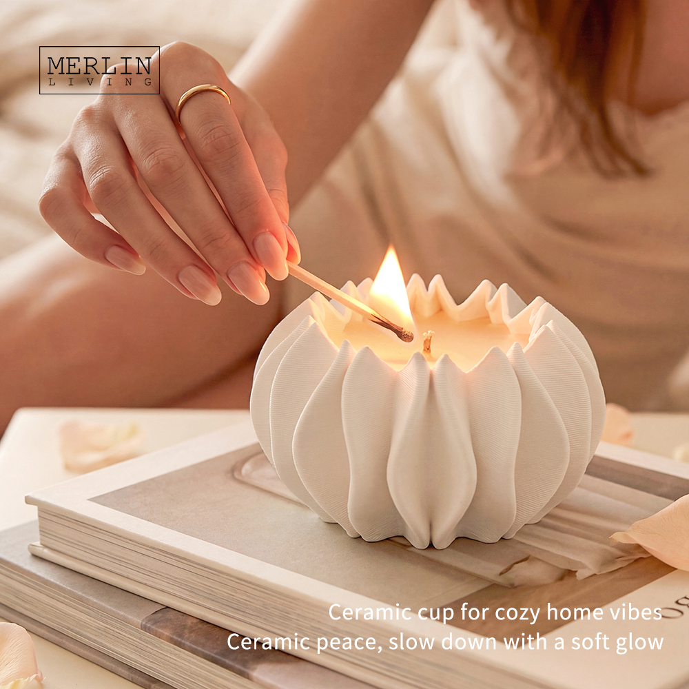 Lotus Shaped Wedding Ceramic Candle Jar Home Decor by Merlin Living (2)