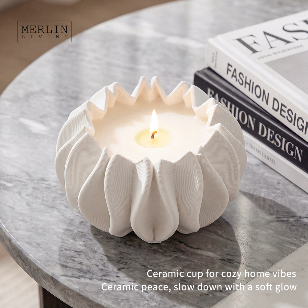 Lotus Shaped Wedding Ceramic Candle Jar Home Decor by Merlin Living (5)
