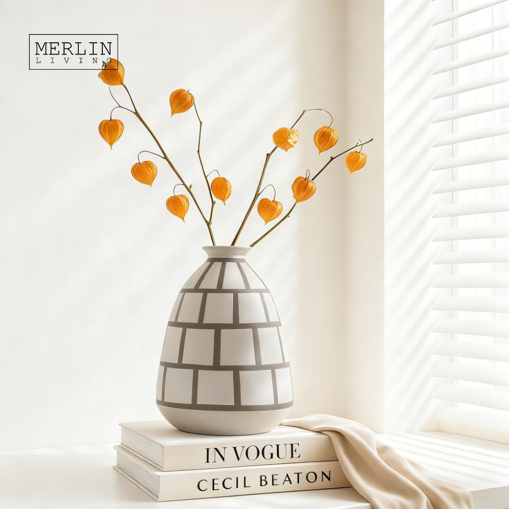 Design Line Ceramic Best Minimalist Gray Line Design Ceramic Home Vase by Merlin Living ...