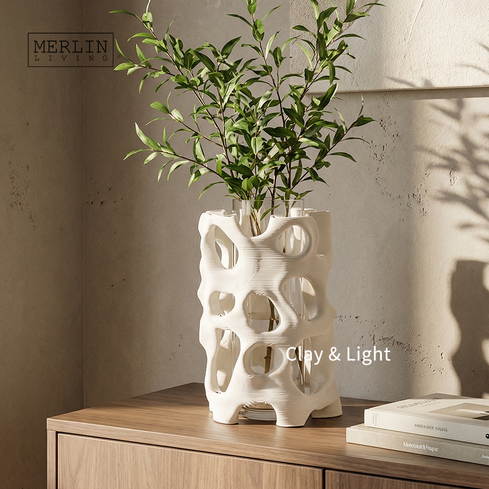 Porous Hollow Design Ceramic Vase with Glass Container Merlin Living (3)