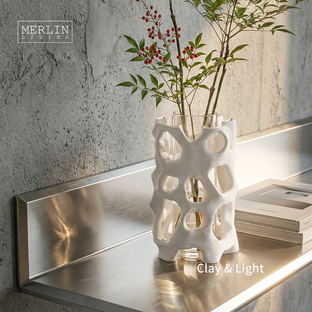 Porous Hollow Design Ceramic Vase with Glass Container Merlin Living (5)