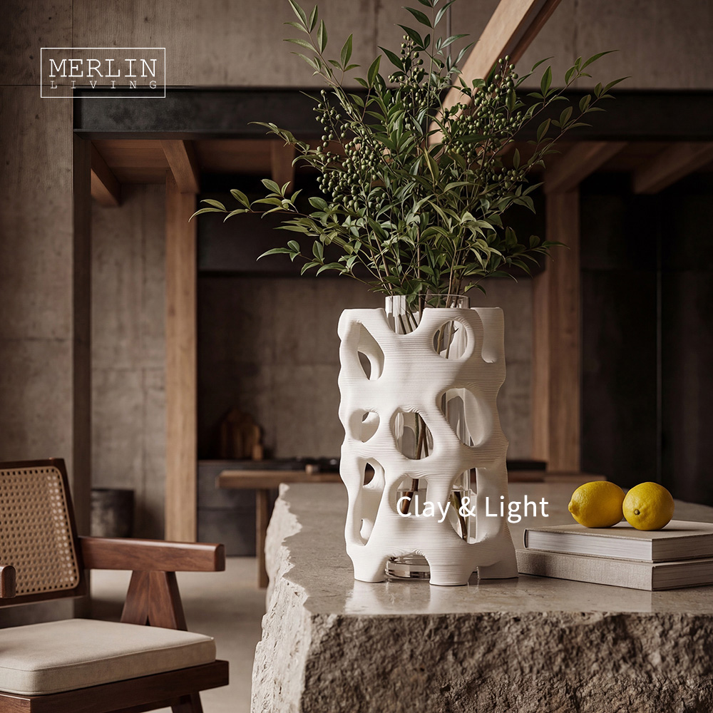 Porous Hollow Design Ceramic Vase with Glass Container Merlin Living (7)